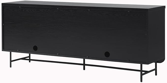 Walker Edison Reema Fluted 4-Door Kitchen Sideboard Buffet Console, 69 Inch, Black