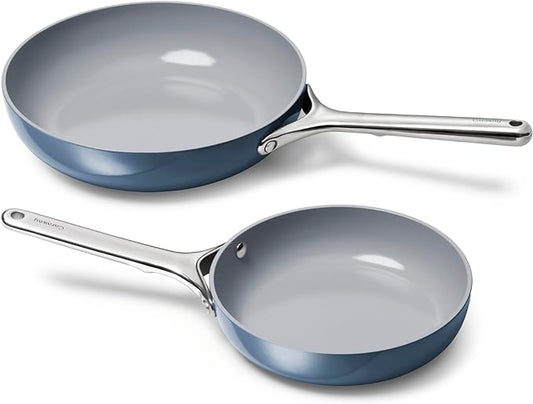 Caraway Fry Pan Duo - Nonstick Ceramic Frying Pan (8" & 10.5”) - Non Toxic, PTFE & PFOA Free - Oven Safe & Compatible with All Stovetops (Gas, Electric & Induction) - Navy