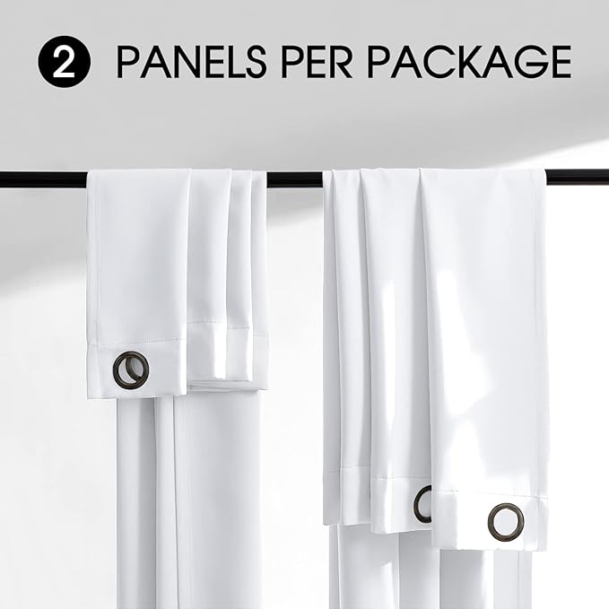 100% Blackout Curtains, 96 inches 2 Panel Sets, Heat and Full Light Blocking Drapes with Grommets for Bedroom, Thermal Insulated Window Treatment Drapes for Living Room (Greyish White,52Wx96L)