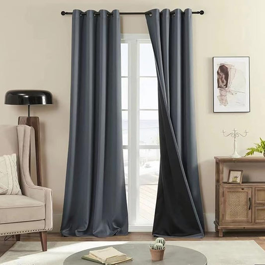 100% Blackout Curtains , 96 inches 2 Panel Sets, Heat and Full Light Blocking Drapes with Grommets for Bedroom, Thermal Insulated Window Treatment Drapes for Living Room (Dark Grey, 52Wx96L)