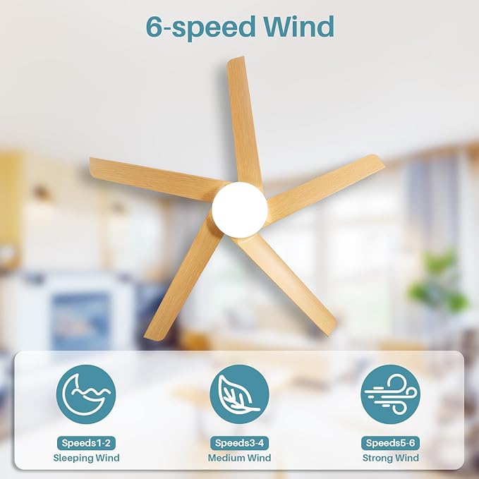 Sofucor 52 Inch Ceiling Fans with Lights and Remote Control-Modern Outdoor 5 ABS Blades Ceiling Fan, Dimmable 3-Color LED,Quiet DC Motor for Bedroom/Farmhouse/Indoor,Brushed Nickel&Natural Wood