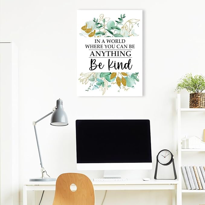 Gwisml In A World Where You Can Be Anything Wall Decor,Inspirational Quotes Rustic Plant Themed Canvas Frame Paintings For Office Home Workplace Wall Art Decor