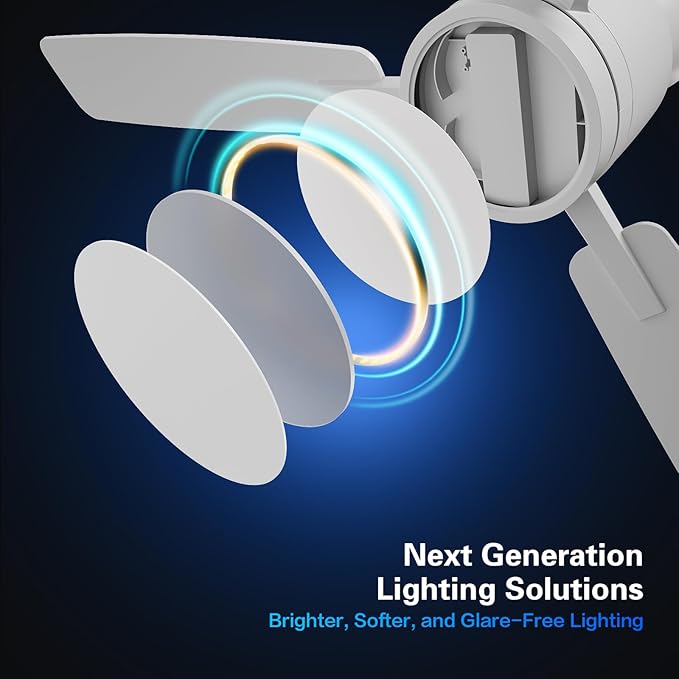 Ceiling Fans with Lights,52 Inch,Quiet Reversible Motor,Easy to Install,6 Speeds,Dimmable,Timer,White Low Profile Ceiling Fan for Bedroom Living Room,Kitchen,Indoor/Outdoor