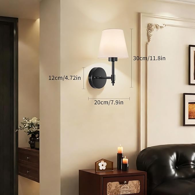 Battery Operated Wall Sconces Set of Two, Rechargeable Wireless Wall Lights with RGB Dimmable Magnetic Bulb and Remote,15 Colors Options Wireless Wall Lamps for Bedroom Living Room Hallway -black