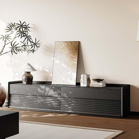 POVISON Fully-Assembled Mid Century TV Stand with Adjustable LED Lights, Wood Media Console with 4 Drawers for 75-inch TVs, Modern Entertainment Center with Storage for Living Room