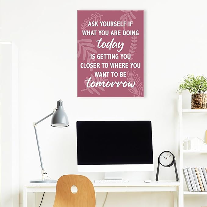 Inspirational Wall Art For Office,Ask Yourself What You Are Doing Today Canvas Paintings Framed For Home Office Workplace Wall Art Decor