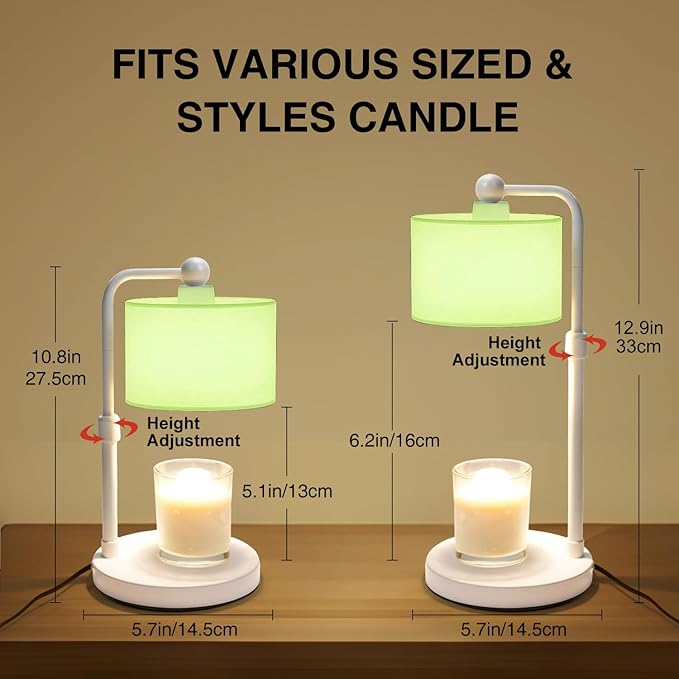 Candle Warmer Lamp with Timer, Dimmable Candle Wax Warmer, Height Adjustable Electric Candle Lamp Warmer with 2 Bulbs, Gifts Idea for Women Her, Mom, Vintage Home Decor for Bedroom-Mint Green
