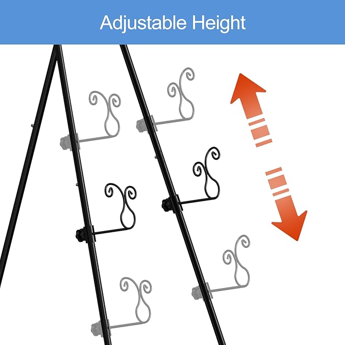 1 PC Easel Stand for Sign, Metal Poster Easel Holder, Adjustable Wedding Sign Stand with Chain Support for Display, Party Painting, Black.