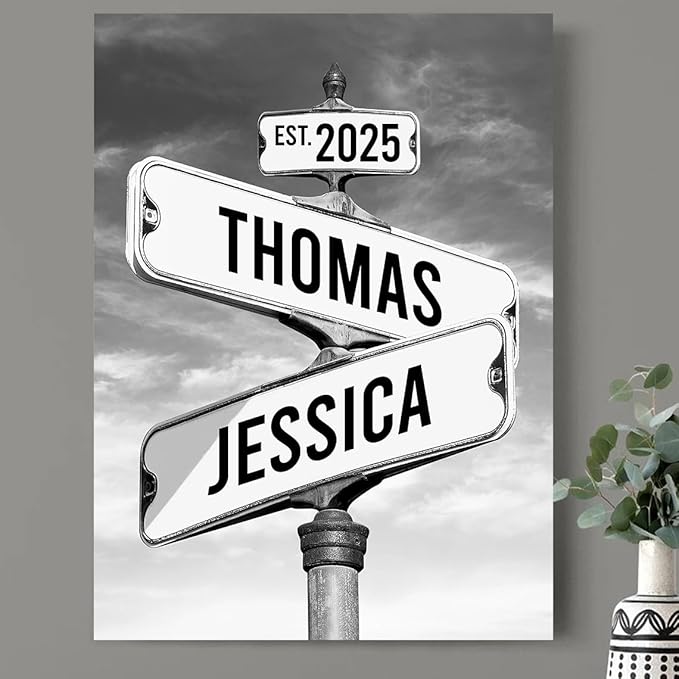 Personalized Canvas Vintage Street Sign For Couples, Crossroads Street Sign For Сouple, Custom Name And Date Poster, Christmas Gifts For Her/Him, Valentines Day Gift For Girlfriend/Boyfriend #1