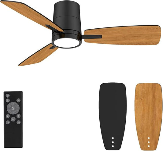 Ceiling Fans with Lights,42 inch,Quiet Reversible Motor,Easy to Install,6 Speeds,3CCT,Timer, Black Modern Ceiling Fan for Living Room, Bedroom, Kitchen, Dining room, Office