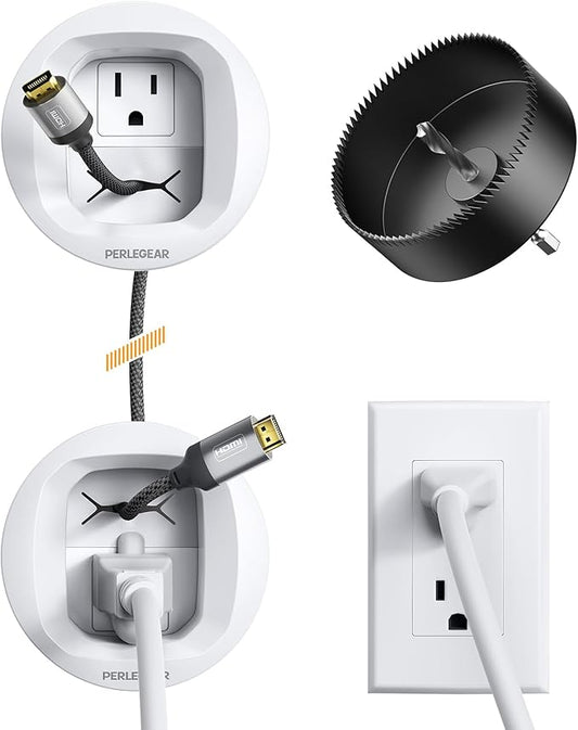 Perlegear in-Wall Cable Management Kit, TV Cord Hider for Wall Mounted TV and Speakers, Power and Low Voltage Wire Management. Includes Drill Template, Dust Bag and Drill Attachment for Easy Install