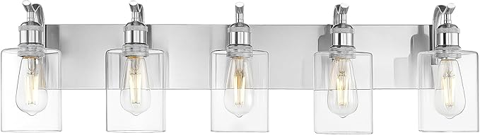5 Light Bathroom Vanity Light, Brushed Nickel Vanity Lights for Morden Bathroom Lighting Fixtures Over Mirror Wall Light Fixtures with Clear Glass Shade ZCVL01BN-5