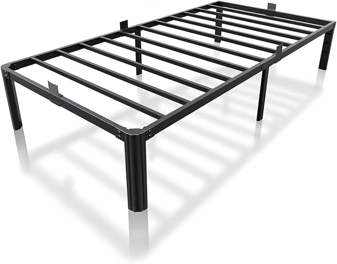 14 Inch Metal Bed Frame Twin Size, Heavy Duty Balck Platform Twin Bed Frames with Round Corner Legs, Mattress Slide Stopper, No Box Spring Needed, Easy Assembly
