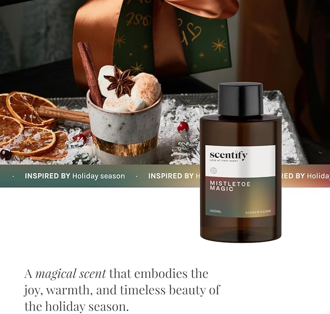 Scentify Holiday Mistletoe Magic Aroma Oil Christmas Refill Scent for Oil Diffusers - Pine, Oak, Moss, Clove, Cedar - Luxurious Relaxing Aromatherapy Fragrance 100ml, 3.38oz