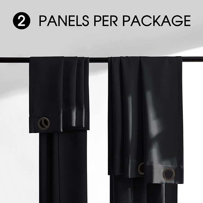 100% Blackout 340 GSM Curtains , 84 inches 2 panel sets, Heat and Full light Blocking Drapes with Grommets for Bedroom, Thermal Insulated Window Treatment Drapes for Living Room (Black,52x84inch)