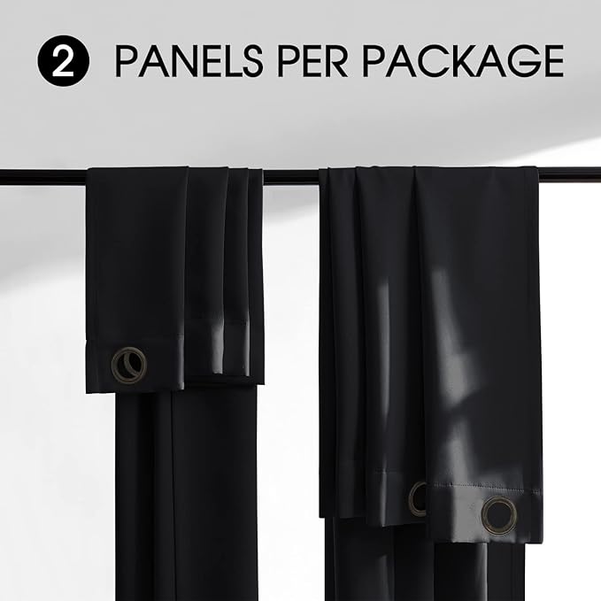 100% Blackout 340 GSM Curtains , 102 inches 2 panel sets, Heat and Full light Blocking Drapes with Grommets for Bedroom, Thermal Insulated Window Treatment Drapes for Living Room (Black,52x102inch)