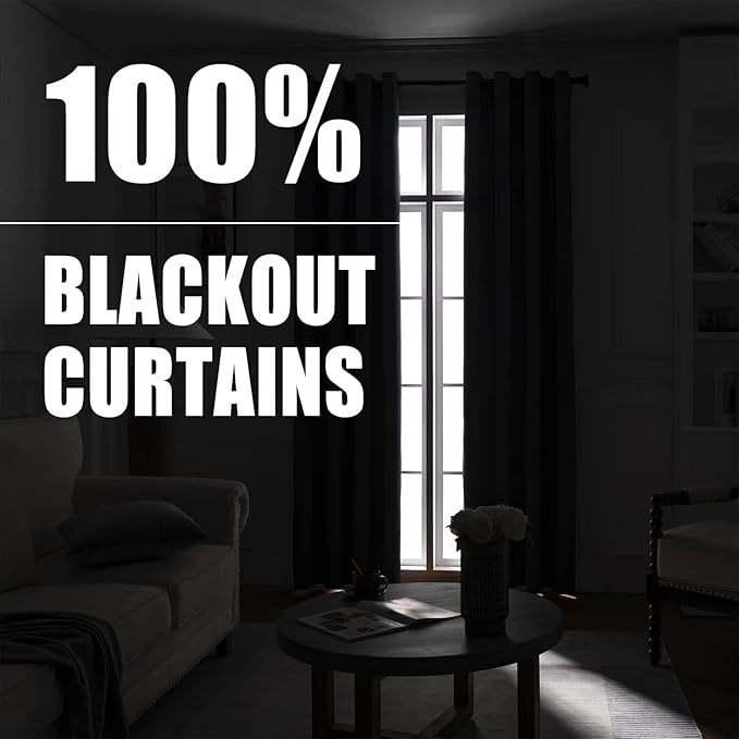 100% Blackout Curtains , 96 inches 2 Panel Sets, Heat and Full Light Blocking Drapes with Grommets for Bedroom, Thermal Insulated Window Treatment Drapes for Living Room (Dark Grey, 52Wx96L)