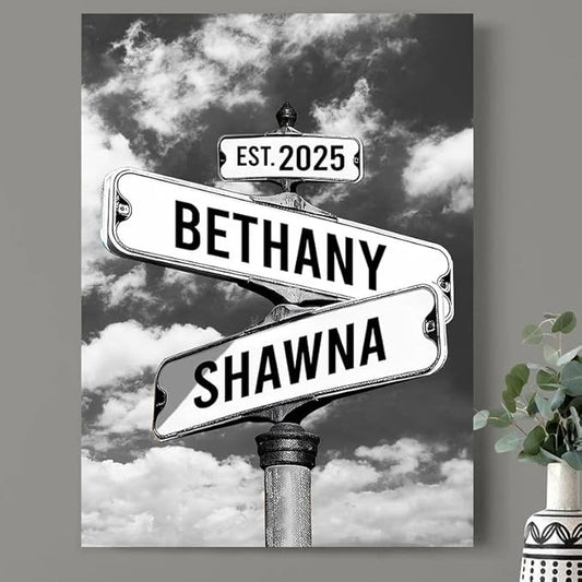 Personalized Canvas Vintage Street Sign For Couples, Crossroads Street Sign For Сouple, Custom Name And Date Poster, Christmas Gifts For Her/Him, Valentines Day Gift For Girlfriend/Boyfriend #8