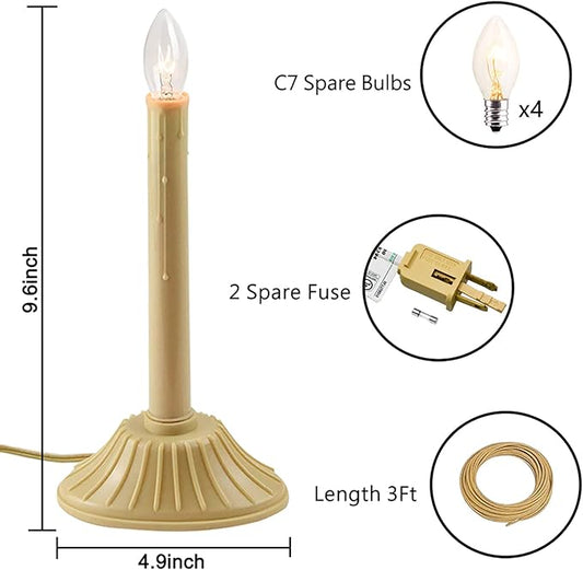 1 Light Christmas Window Candles, Electric Window Candles with 4 C7 Light Bulbs, Plug in Electric Candle for Christmas Party Home Decorating Restaurant Table Décor, Ivory -2 Pack