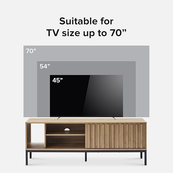 mopio Norwin TV Stand, Rustic Modern Industrial Television Stand for 60/65/70 inch TV, Fluted Entertainment Center with Storage, Wood Media Console Credenza Cabinet Table (Oak 64" TV Stand)