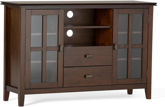 SIMPLIHOME Artisan SOLID WOOD 53 inch Wide Transitional TV Media Stand in Russet Brown For TVs up to 60 inches for the Living Room and Entertainment Center