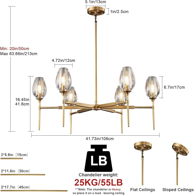 Modern Gold Round Chandelier Light Fixture, K9 Crystal Chandeliers for Dining Room, Living Room, 42in Dining Room Chandeliers Over Table, Chandelier for Bedroom, Foyer, Includes 6XG4 Bulbs