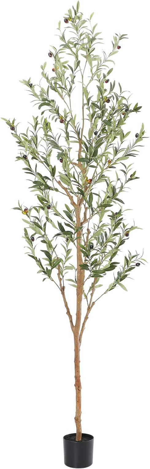 Bellacat Faux Olive Tree 7ft，Olive Trees Artificial Indoor with Natural Wood Trunk and Realistic Leaves and Fruits. 7 Feet(84in) Fake Olive Tree for Home House Office Décor.
