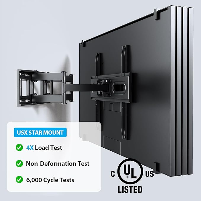USX STAR UL Listed Full Motion TV Wall Mount Bracket for Most 32-70 inch TVs, Swivel Extend Tilting TV Mount, Max VESA 400x400mm, Holds up to 110 lbs & 16" Wood Studs with Hole Drilling Template