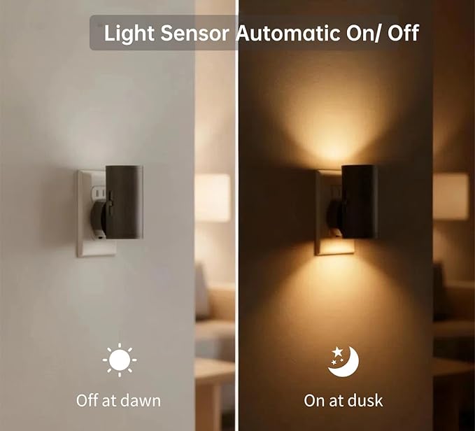 4 Pack LED Night Light Plug in, Dusk to Dawn Sensor,5-300LM Adjustable Brightness, Soft White 3000K,Dimmable Night Lights for Kitchen,Hallway Bedroom,Stairs