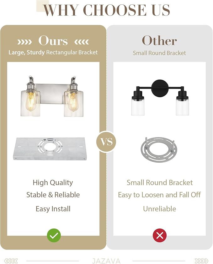 2-Light Bathroom Vanity Light, Brushed Nickel Wall Sconce, Modern Bathroom Light with Clear Glass, VL01BN-2