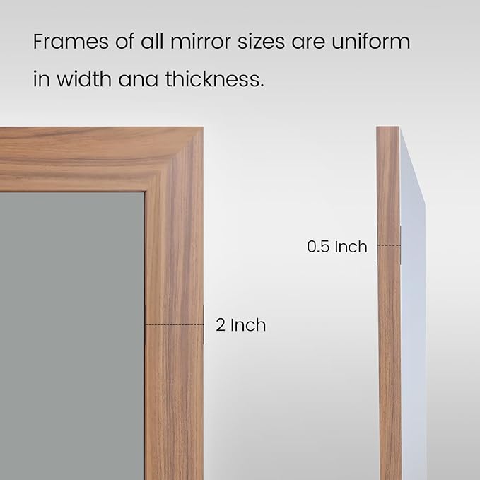 Amorho Bathroom Mirror, 24x30 Inch Wall Mirror, Walnut Wood Grain Metal Framed, Anti-Rust, Hang Horizontally/Vertically, Suitable for Bedroom, Farmhouse, Bathroom, Decorative