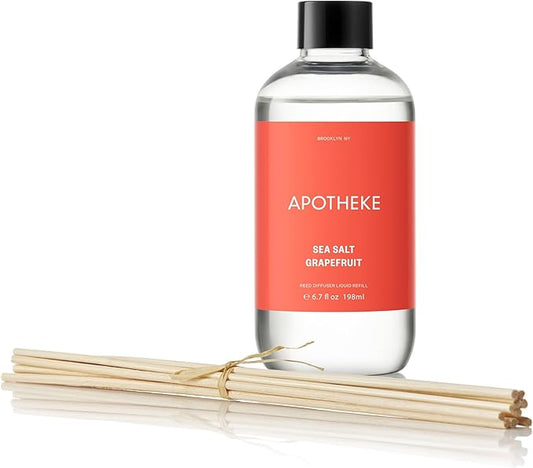 Apotheke Luxury Scented Oil Reed Diffuser Liquid Refill (Sea Salt Grapefruit) - Premium Home Fragrance Diffuser Refill Set with Sticks