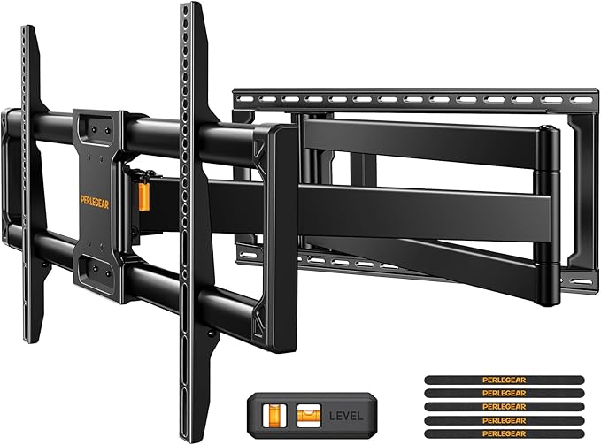 Perlegear Long Arm Full Motion TV Wall Mount for 42–90 Inch TVs up to 150 lbs, 40″ Long Extension, Pre-Assembled Corner TV Mount with Full Swivel, Tilt, Fits 8″/12″/16″/24″ Studs, Max VESA 800x400mm