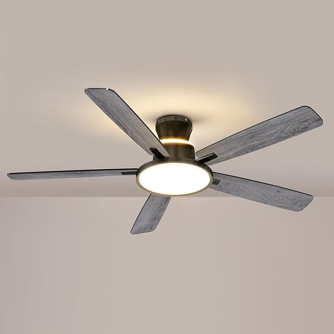 Ceiling Fans with Lights,52 inch,Nightlight,Quiet,Reversible Motor,6 Speeds,Timer, Low Profile Ceiling Fan for Bedroom,Living Room,Indoor/Outdoor Use(Gray)