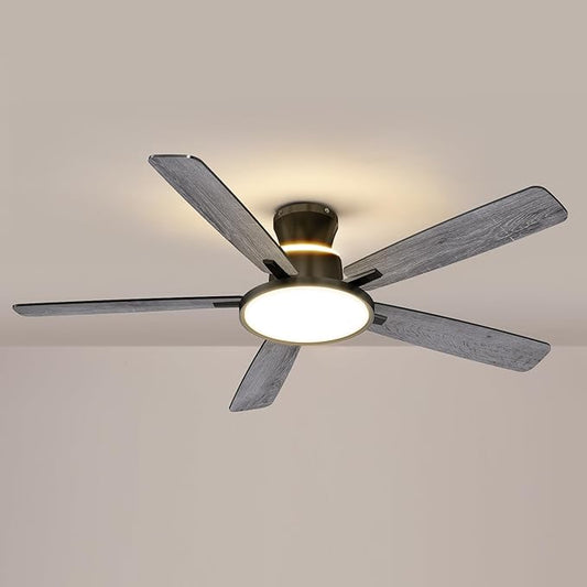 Ceiling Fans with Lights,52 inch,Nightlight,Quiet,Reversible Motor,6 Speeds,Timer, Low Profile Ceiling Fan for Bedroom,Living Room,Indoor/Outdoor Use(Gray)