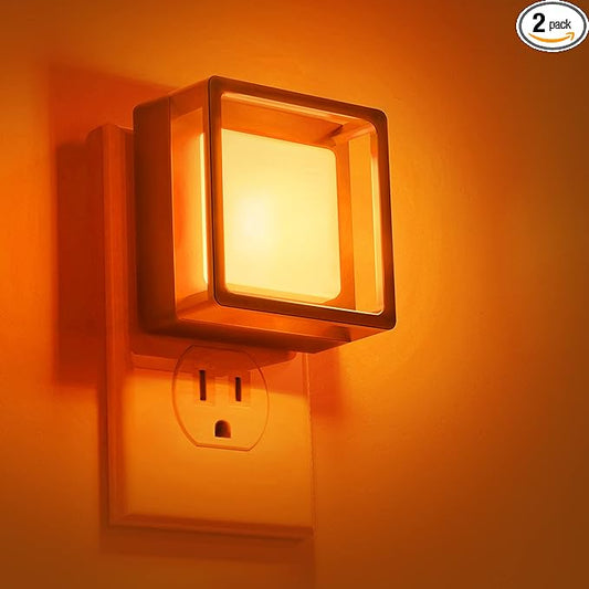 DORESshop Orange Night Light [2 Pack], Night Lights Plug Into Wall, Night Light Dusk to Dawn Sensor, LED NightLight Adjustable Brightness, Bedroom, Bathroom, Hallway, Stairs, Halloween, Party