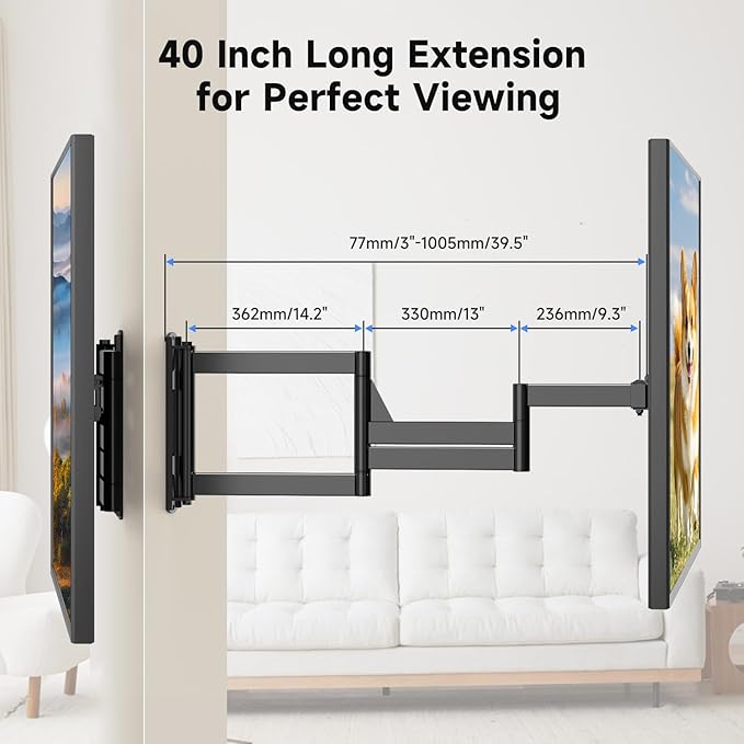 Suptek 40” Long Arm Full Motion TV Wall Mount for 32-65 Inch TVs – Articulating Corner Bracket, Swivel & Tilt, Max VESA 400x400, Holds up to 110 lbs, A7L