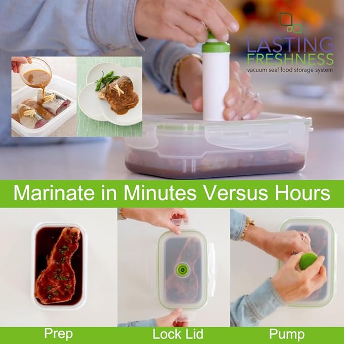 Lasting Freshness BPA-Free Plastic Vacuum Seal Containers with Hand Pump – Airtight Food Storage, Meal Prep & Pantry Organization, Preserves Freshness 5X Longer, 11-Piece Set