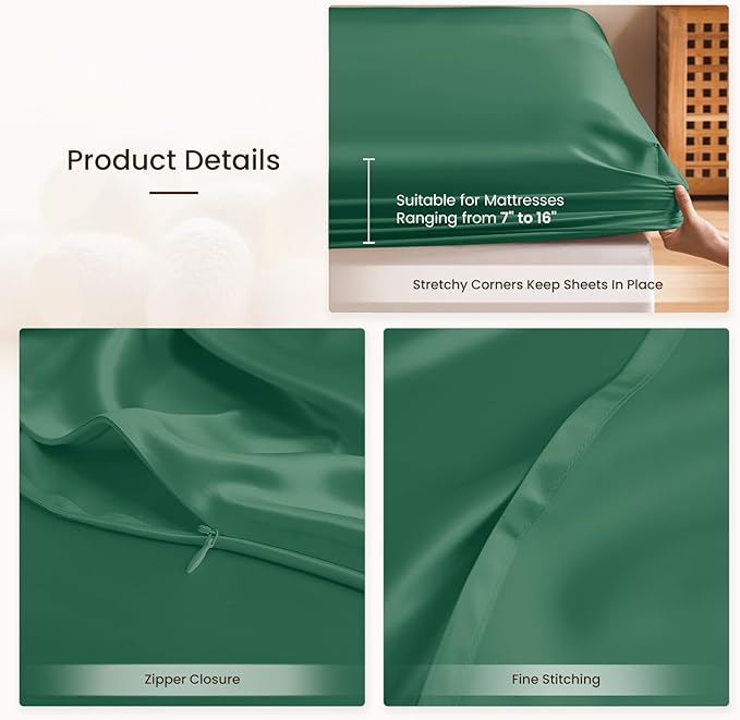 THXSILK Silk Sheet Set 4Pcs, 6A+ Top Grade 100% Pure Mulberry Silk Bed Sheets Ultra Soft Durable Luxury Bedding Sets, 1 Fitted Sheet, 1 Flat Sheet and 2 Pillowcases (Twin, Emerald Green)