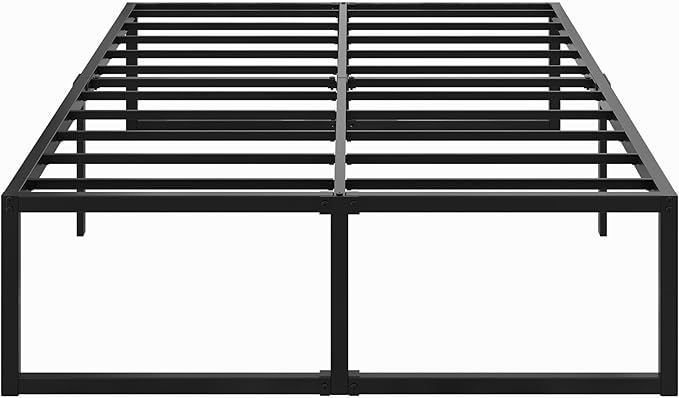18 Inch Full Bed Frame No Box Spring Needed, Heavy Duty Metal Platform Beds with Sturdy Steal Slats for Mattress Foundation, Easy Assembly, Noise Free, Black