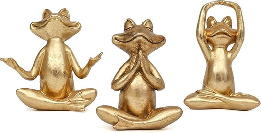 Suoedd Gold Frog Figurines Yoga Decor 3.7In Set of 3 –Frog Yoga Statues for Modern Living Room Desk Table Home Office Bookshelf Shelves Sculptures Decor,Gifts for Mom Women