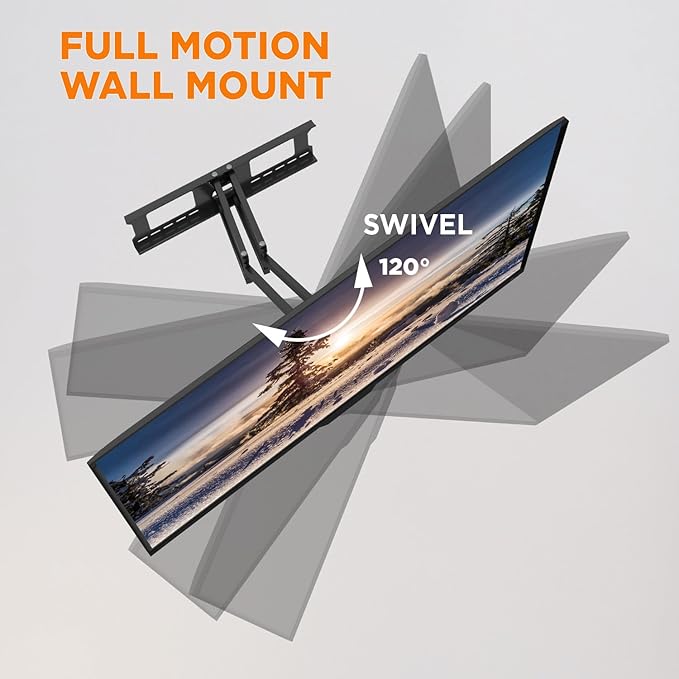 ProMounts Articulating/Full Motion TV Wall Mount, Tilt Swivel Wall Mount Bracket for Most 50-110 Inch, Corner TV Mount for Curved, Flat Screen, LED, LCD, OLED, Plasma TVs, Holds up to 132 lbs.