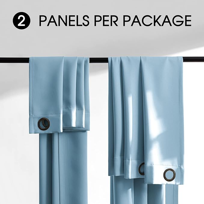 100% Blackout Curtains , 96 inches 2 Panel Sets, Heat and Full Light Blocking Drapes with Grommets for Bedroom, Thermal Insulated Window Treatment Drapes for Living Room (Haze Blue, 52Wx96L)