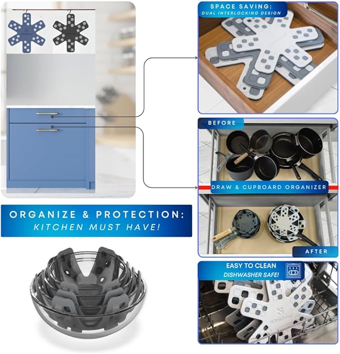 Dual-Use Silicone Pan Protectors for Stacking & Trivets for Hot Dishes | Silicone Trivet Mat | Perfect for Pot and Pan Protectors | 2-Pack Medium (12.5in) Cookware Protectors (M2-BLU/BLU)