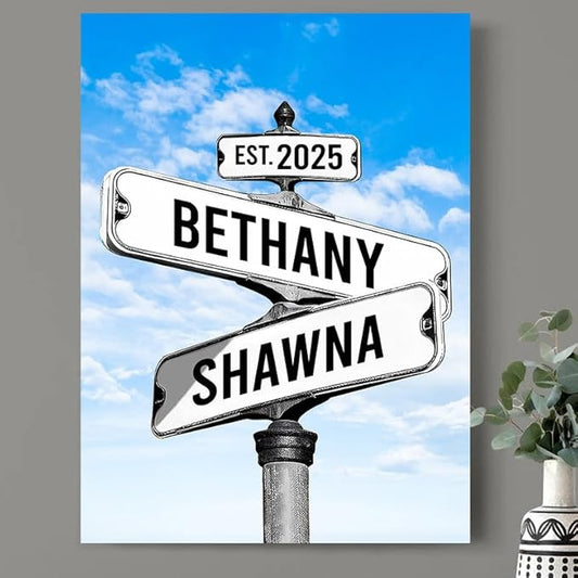 Personalized Canvas Vintage Street Sign For Couples, Crossroads Street Sign For Сouple, Custom Name And Date Poster, Christmas Gifts For Her/Him, Valentines Day Gift For Girlfriend/Boyfriend #7