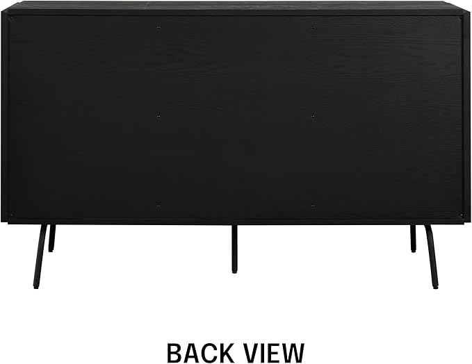 NTC MOSSIC Sideboard with 2 Doors and 3 Drawers, Buffet Cabinet with Natural Rattan and Metal Legs, Modern Storage Cabinet for Living Room, and Hallway, Effortless Assembly - Burnt Black
