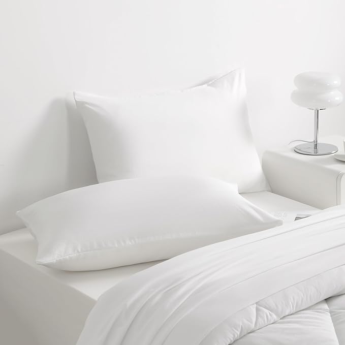 NTBAY Twin Comforter Set with Sheets, 5 Pieces Soft and Breathable Twin Bedding Set, Twin Bed in a Bag, Down Alternative Comforter Set Solid Color All Season, Kids Bedding Set, White