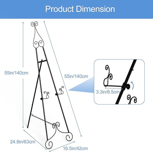 1 PC Easel Stand for Sign, Metal Poster Easel Holder, Adjustable Wedding Sign Stand with Chain Support for Display, Party Painting, Black.