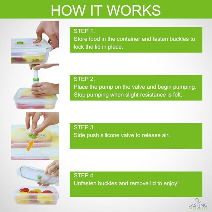 Lasting Freshness Vacuum Seal Food Storage Containers with Hand Pump – BPA-Free Plastic, Airtight Meal Prep & Leftovers Containers, Keep Food Fresh 5X Longer, 19-Piece Set