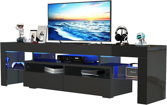 St.Mandyu LED TV Stand for 65/75/85 inch TV, High Glossy Modern Entertainment Center with Drawer and Led Lights, Television Table Media Console for Living Game Room Bedroom(Black)
